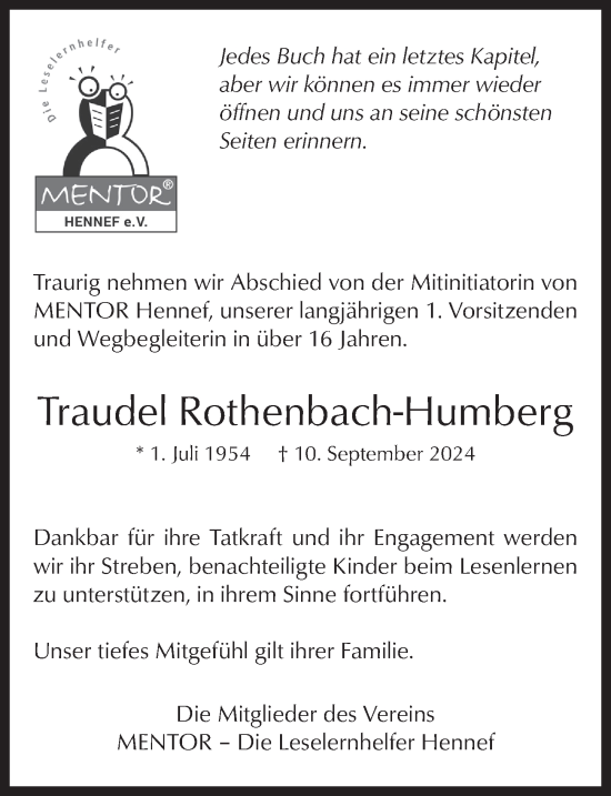 Anzeige von Traudel Rothenbach-Humberg von  Extra Blatt 