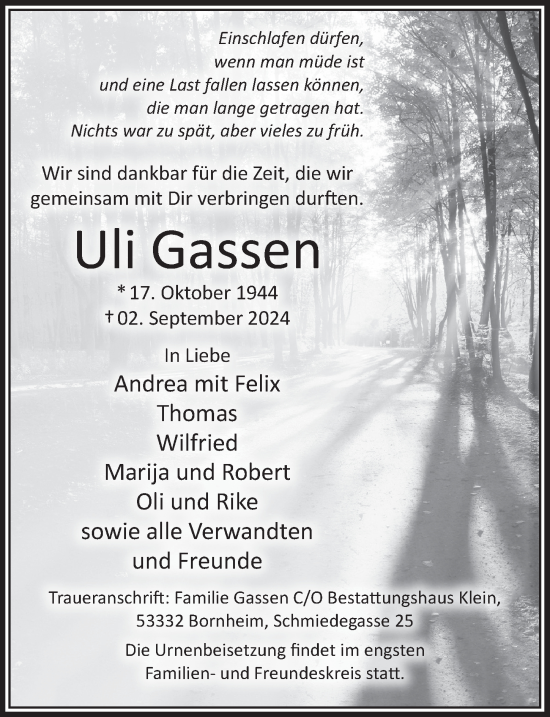 Anzeige von Uli Gassen von  Schaufenster/Blickpunkt 