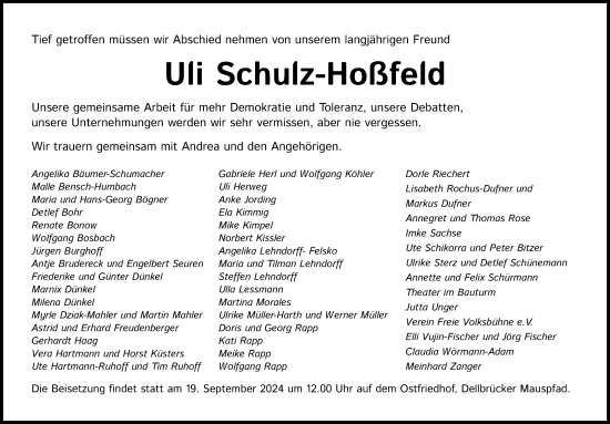 Anzeige von Uli Schulz-Hoßfeld von Kölner Stadt-Anzeiger / Kölnische Rundschau / Express