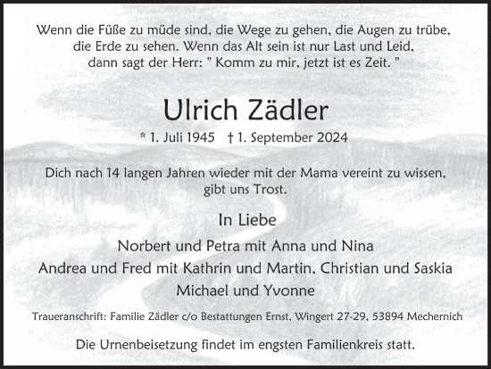 Anzeige von Ulrich Zädler von  Blickpunkt Euskirchen 