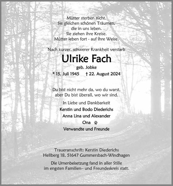 Anzeige von Ulrike Fach von  Anzeigen Echo 