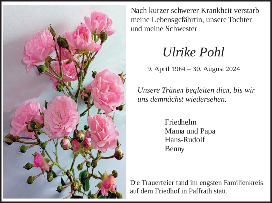 Anzeige von Ulrike Pohl von Kölner Stadt-Anzeiger / Kölnische Rundschau / Express