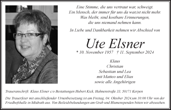 Anzeige von Ute Elsner von  Werbepost 