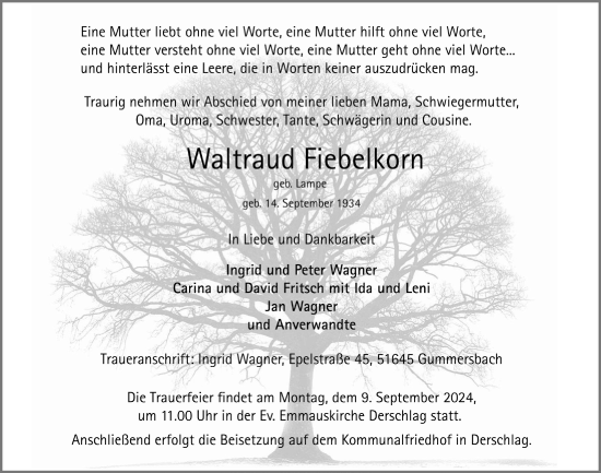 Anzeige von Waltraud Fiebelkorn von  Anzeigen Echo 
