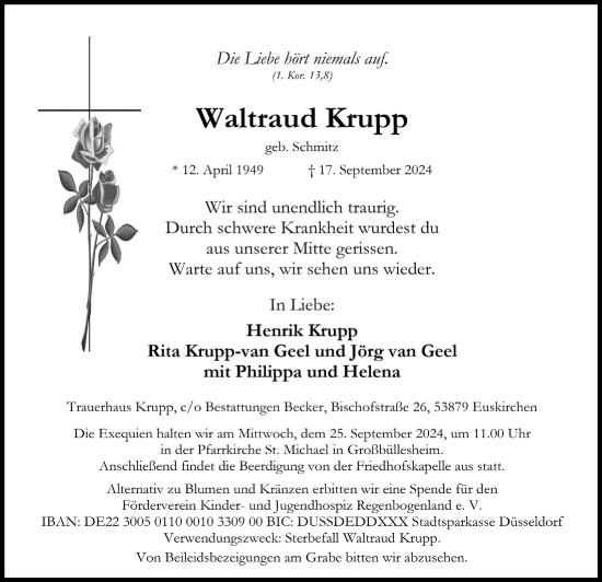 Anzeige von Waltraud Krupp von  Blickpunkt Euskirchen 