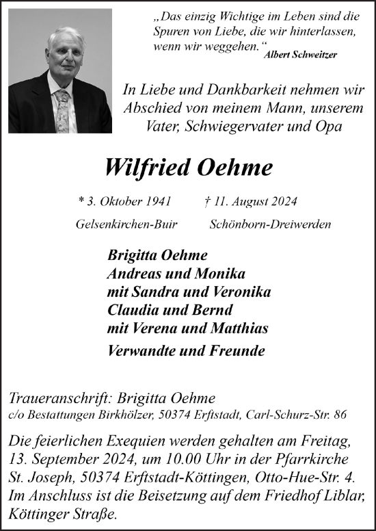 Anzeige von Wilfried Oehme von  Werbepost 