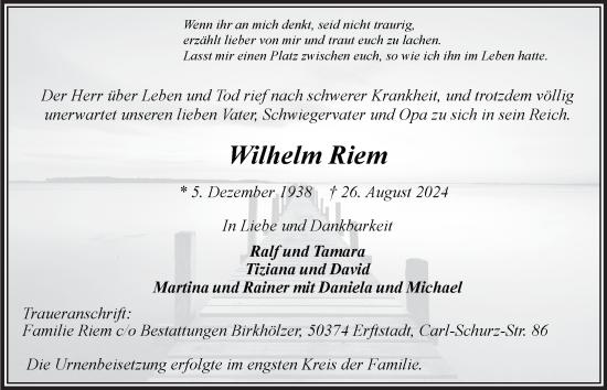Anzeige von Wilhelm Riem von  Werbepost 