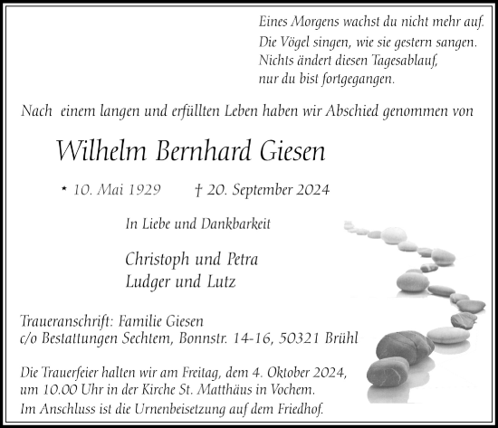 Anzeige von Wilhelm Bernhard Giesen von  Schlossbote/Werbekurier 