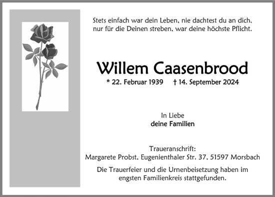 Anzeige von Willem Caasenbrood von  Lokalanzeiger 