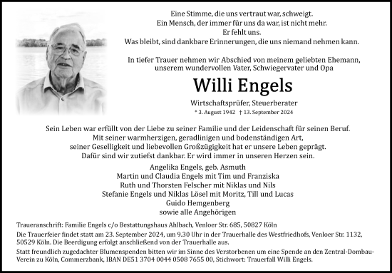Anzeige von Willi Engels von Kölner Stadt-Anzeiger / Kölnische Rundschau / Express