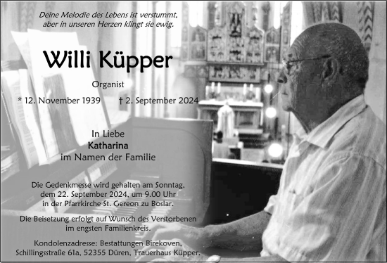 Anzeige von Willi Küpper von  Werbepost 