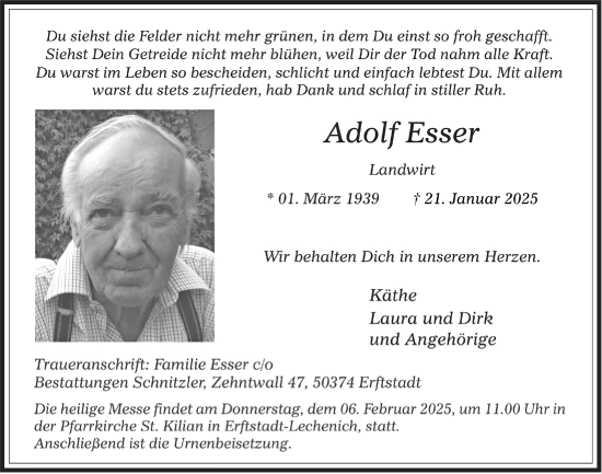 Anzeige von Adolf Esser von  Werbepost 