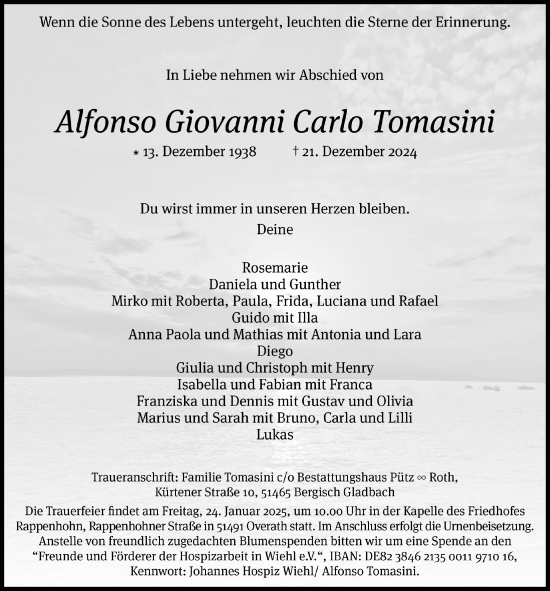 Anzeige von Alfonso Giovanni Carlo Tomasini von  Lokalanzeiger 
