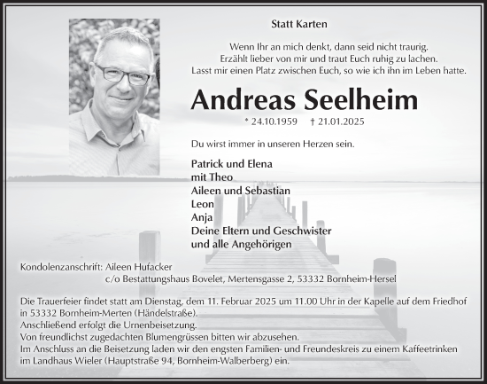 Anzeige von Andreas Seelheim von  Schaufenster/Blickpunkt 