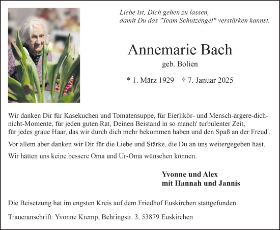 Anzeige von Annemarie Bach von  Blickpunkt Euskirchen 