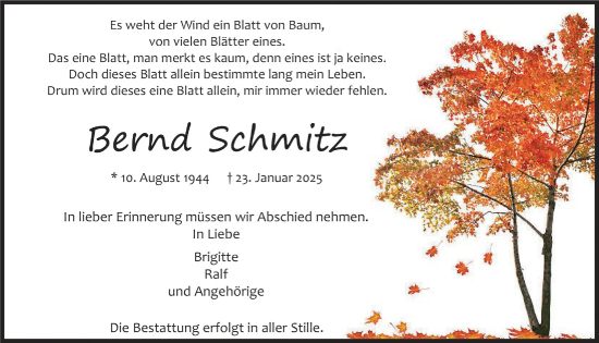 Anzeige von Bernd Schmitz von  Bergisches Handelsblatt 