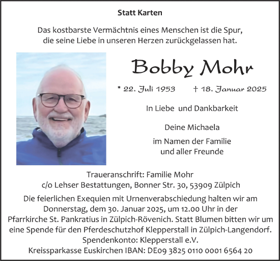 Anzeige von Bobby Mohr von  Blickpunkt Euskirchen 