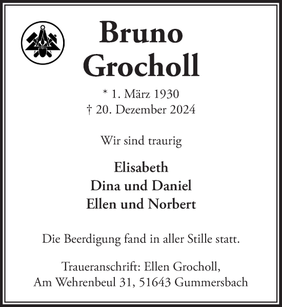 Anzeige von Bruno Grocholl von  Anzeigen Echo 