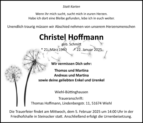 Anzeige von Christel Hoffmann von  Anzeigen Echo 