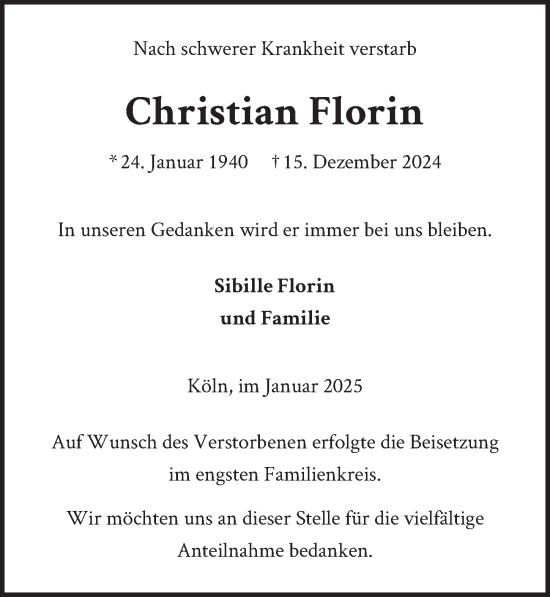Anzeige von Christian Florin von  EXPRESS - Die Woche 