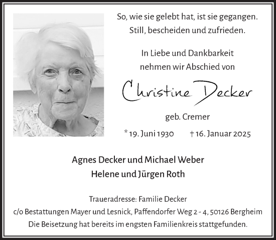 Anzeige von Christine Decker von  Werbepost 
