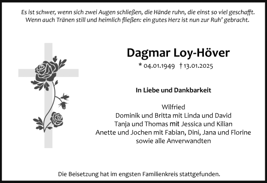 Anzeige von Dagmar Loy-Höver von Kölner Stadt-Anzeiger / Kölnische Rundschau / Express