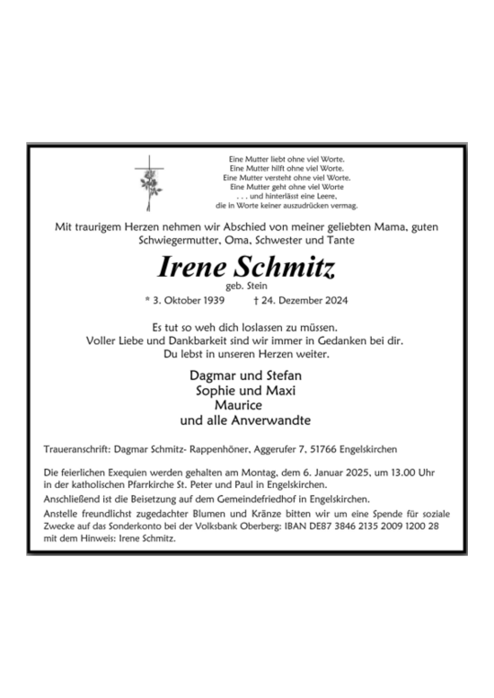 Anzeige von Irene Schmitz 