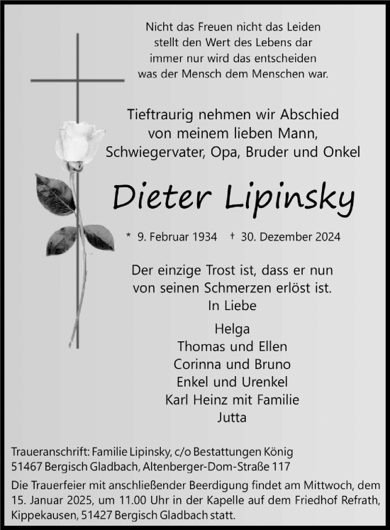 Anzeige von Dieter Lipinsky von  Bergisches Handelsblatt 