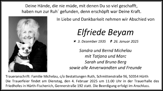 Anzeige von Elfriede Beyam von  Wochenende 