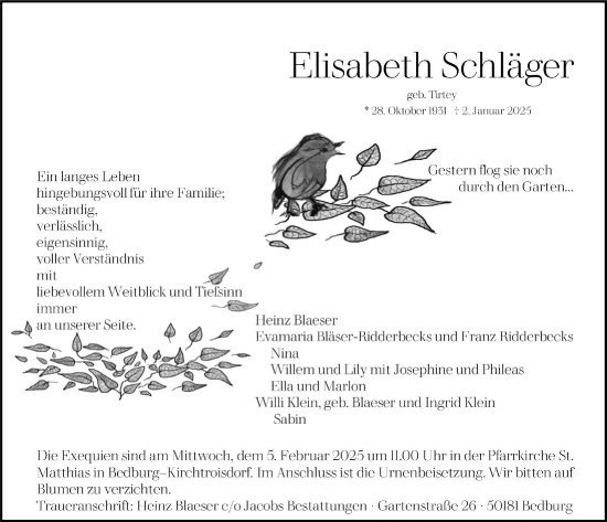 Anzeige von Elisabeth Schlager von  Werbepost 