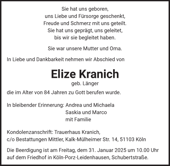 Anzeige von Elize Kranich von  EXPRESS - Die Woche 