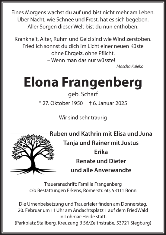 Anzeige von Elona Frangenberg von  Bergisches Handelsblatt  Anzeigen Echo 