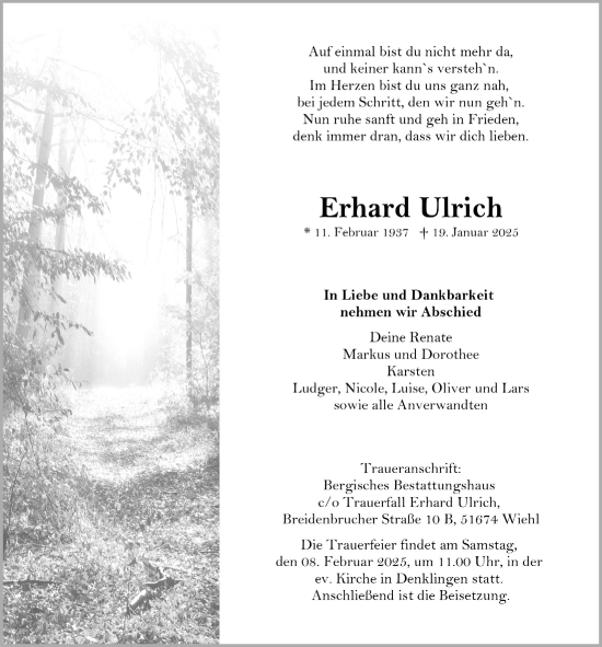 Anzeige von Erhard Ulrich von  Lokalanzeiger 