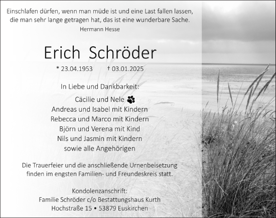 Anzeige von Erich Schröder von  Blickpunkt Euskirchen 