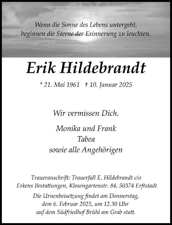 Anzeige von Erik Hildebrandt von  Schlossbote/Werbekurier 