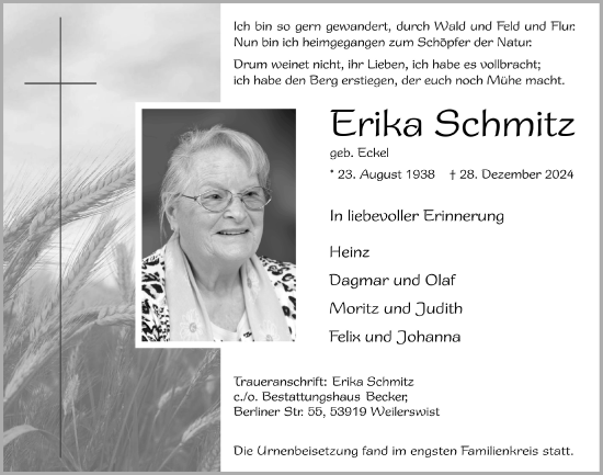 Anzeige von Erika Schmitz von  Blickpunkt Euskirchen 