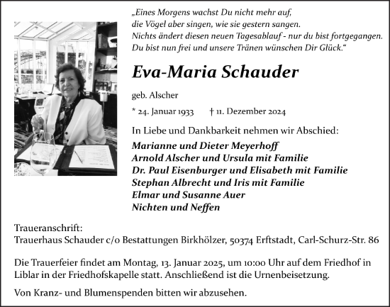 Anzeige von Eva-Maria Schauder von  Blickpunkt Euskirchen 