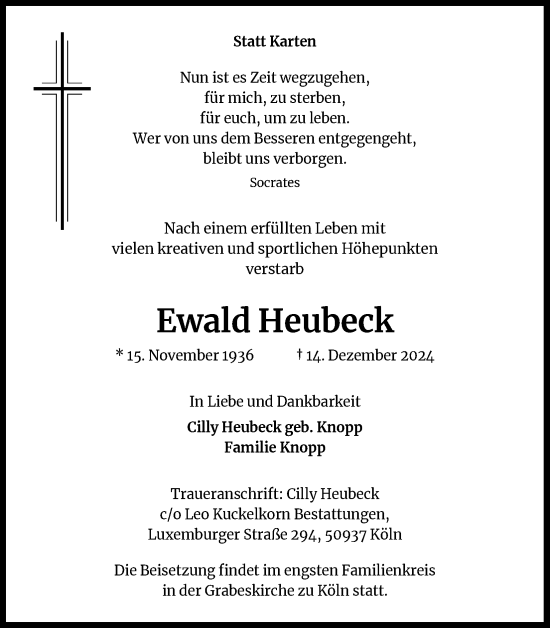 Anzeige von Ewald Heubeck von Kölner Stadt-Anzeiger / Kölnische Rundschau / Express