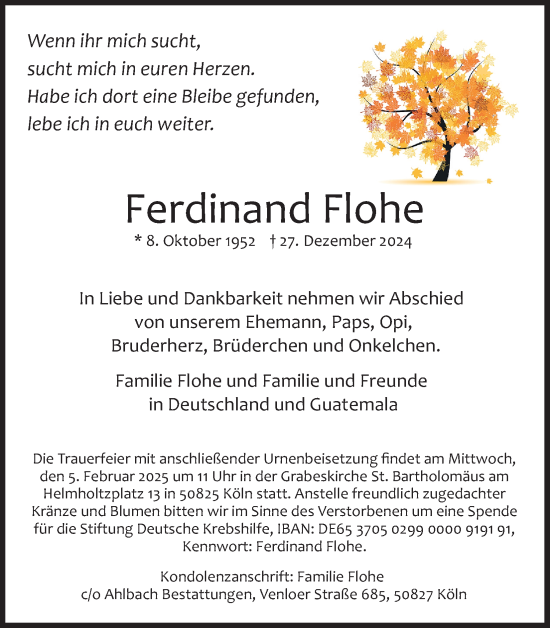 Anzeige von Ferdinand Flohe von Kölner Stadt-Anzeiger / Kölnische Rundschau / Express