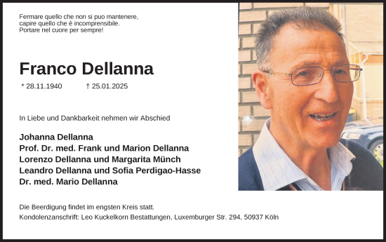 Anzeige von Franco Dellanna von Kölner Stadt-Anzeiger / Kölnische Rundschau / Express