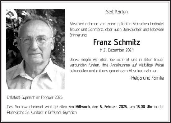 Anzeige von Franz Schmitz von  Werbepost 