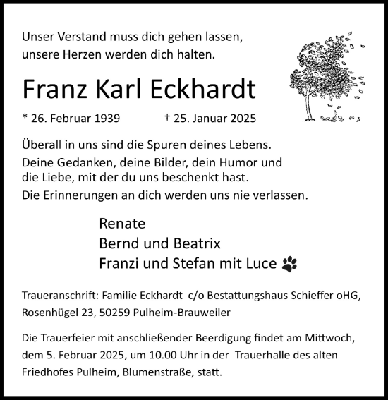 Anzeige von Franz Karl Eckhardt von  Wochenende 