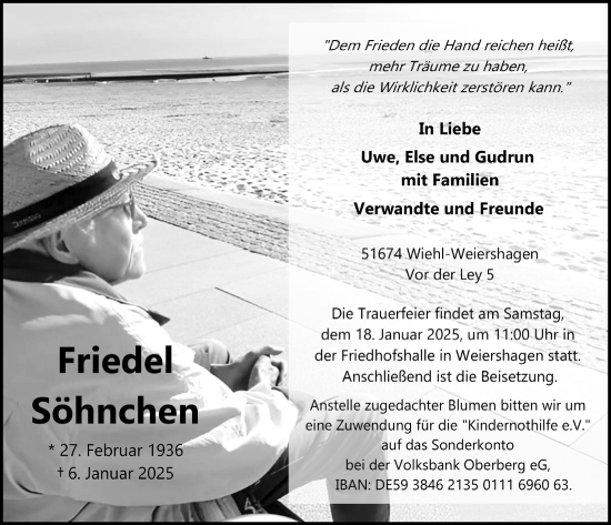 Anzeige von Friedel Söhnchen von  Anzeigen Echo 