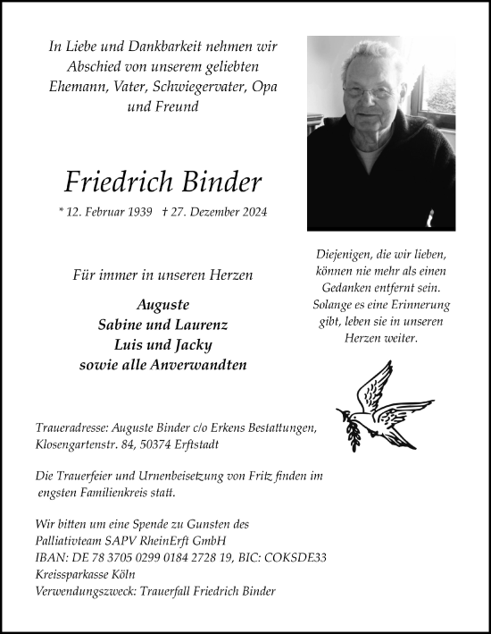 Anzeige von Friedrich Binder von  Werbepost 