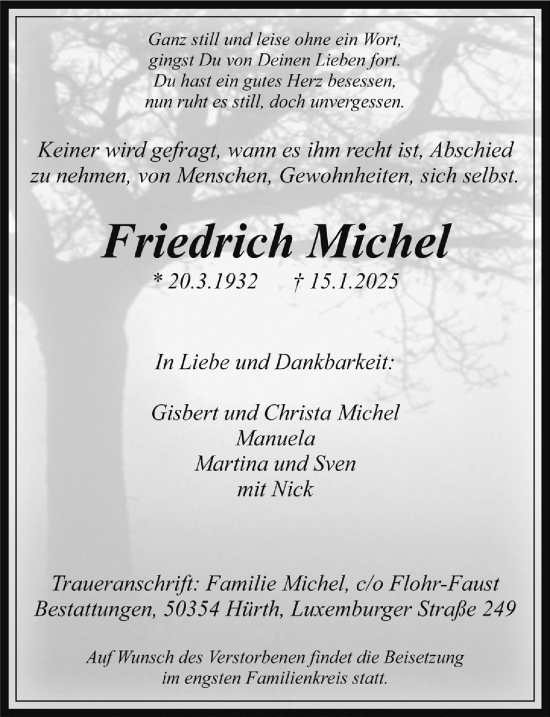 Anzeige von Friedrich Michel von  Wochenende 