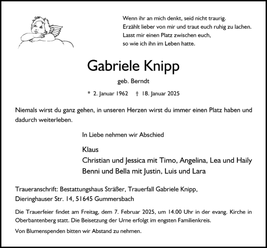 Anzeige von Gabriele Knipp von  Anzeigen Echo 