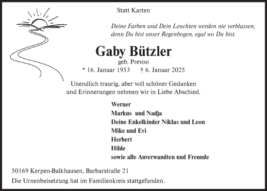 Anzeige von Gaby Bützler von  Werbepost 