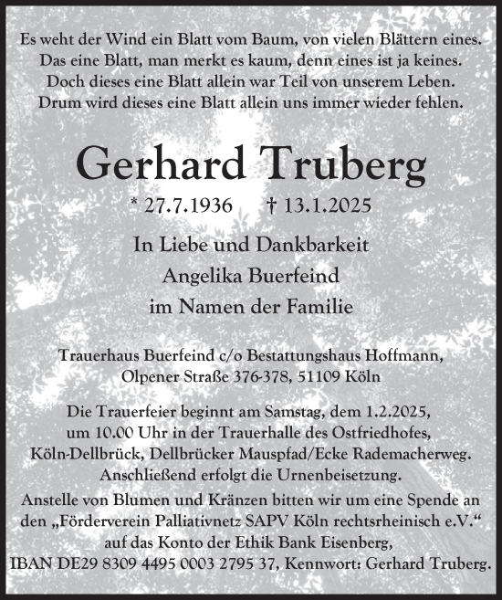 Anzeige von Gerhard Truberg von  Blickpunkt Euskirchen 