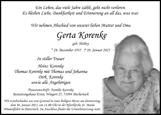 Anzeige von Gerta Korenke von  Blickpunkt Euskirchen 