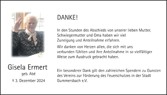 Anzeige von Gisela Ermert von  Anzeigen Echo 